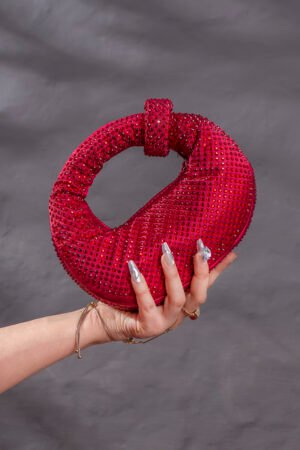 Rhinestone Decor Moon-Shaped Clutch Bag