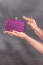 Rhinestone Decor Purple Clutch Bag