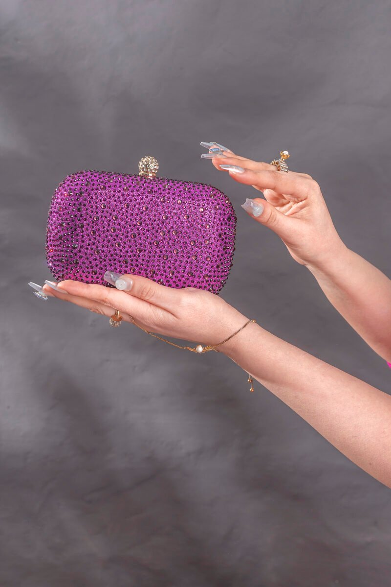 Rhinestone Decor Purple Clutch Bag