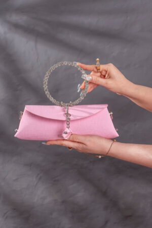 Rhinestone Decor Ring-Embeded Pink Bag