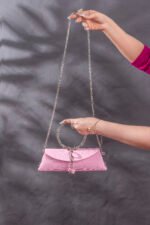Rhinestone Decor Ring-Embeded Pink Bag