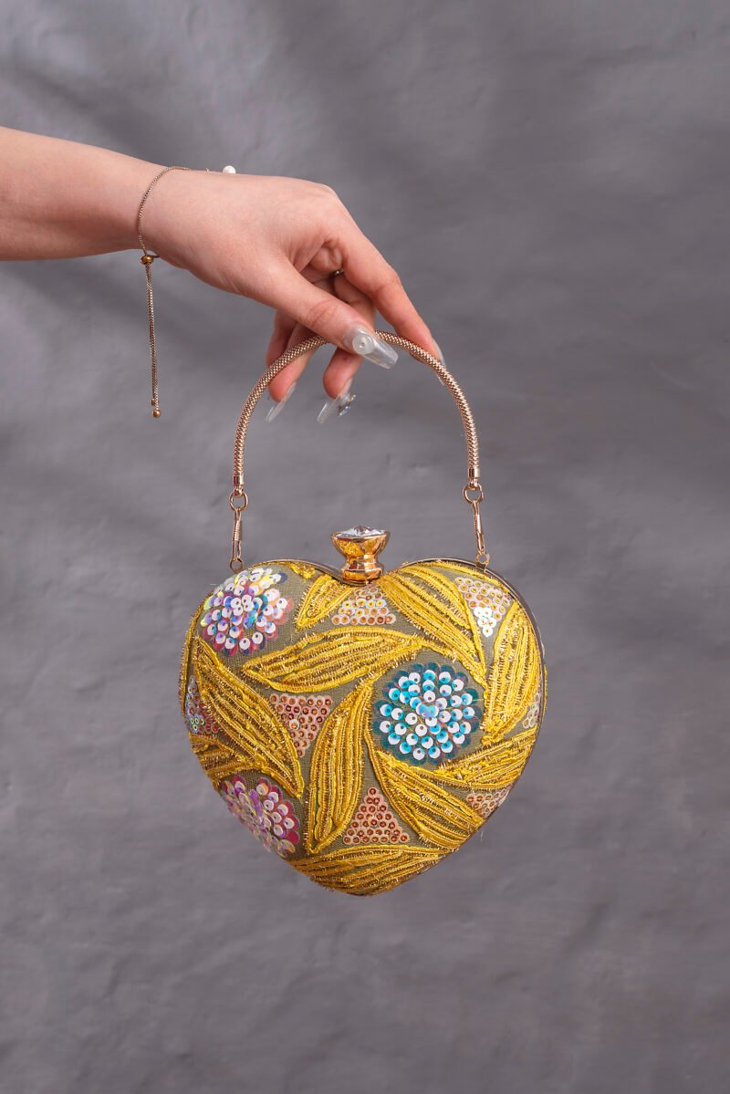Heart Shaped Floral Sequin Patchwork Bag