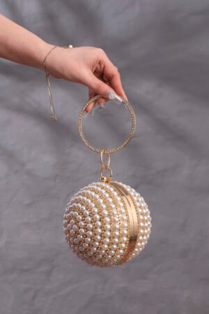 Moon Shaped Pearl-Embeded Clutch