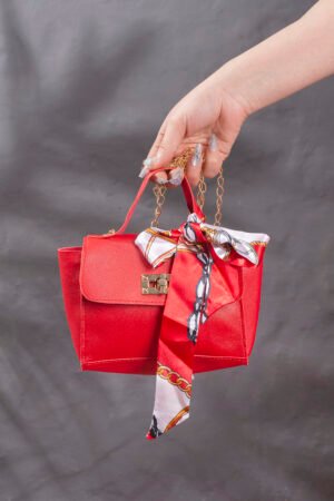 Red Toggle Lock Chain Satchel Bag