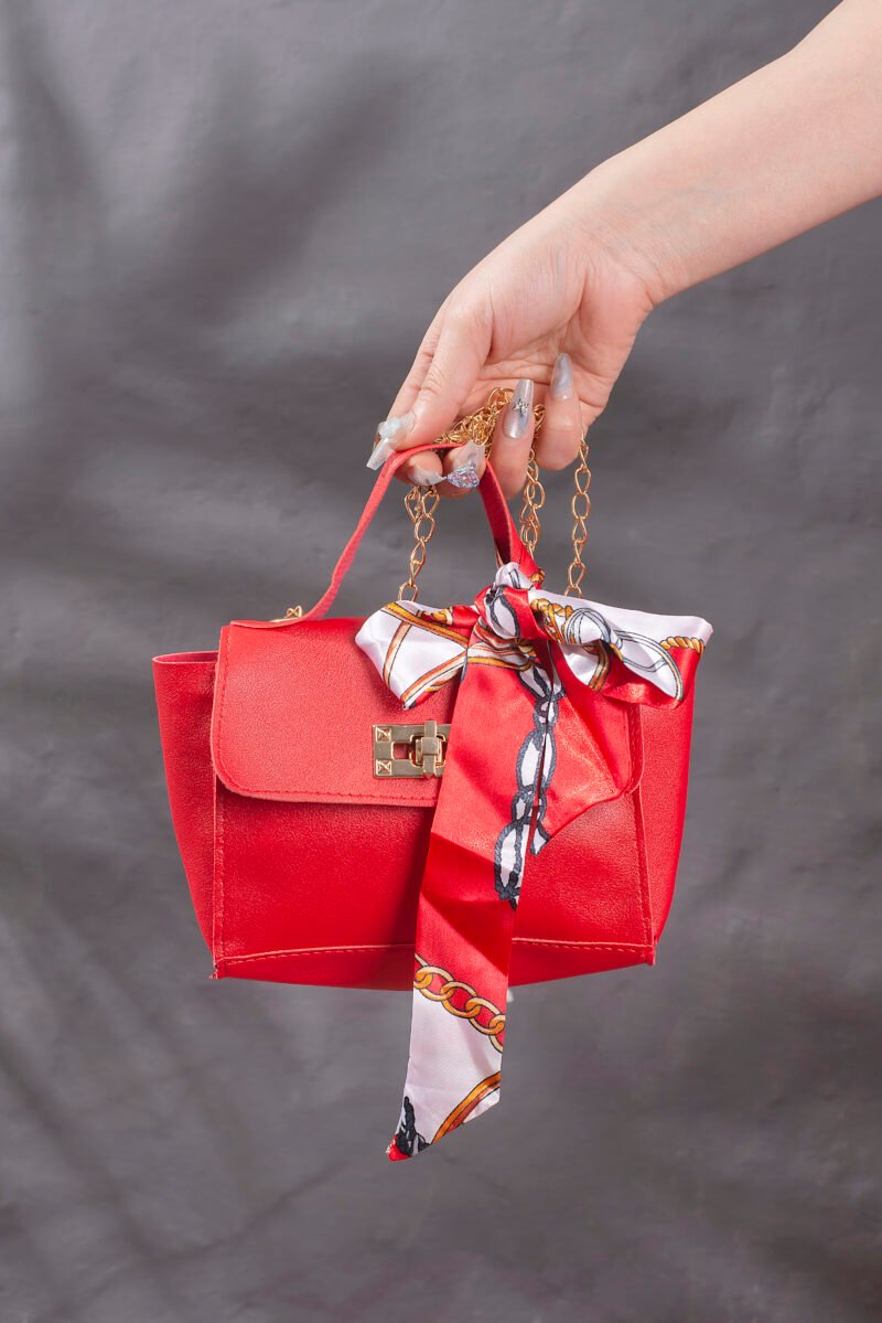 Red Toggle Lock Chain Satchel Bag