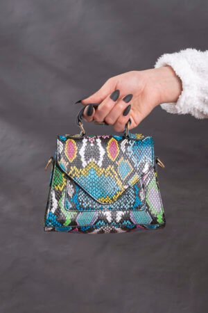 Mini Snakeskin Print Flap Satchel Bag
