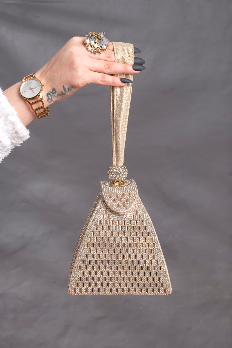 Golden Rhinestone Embellished Clutch