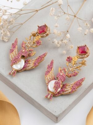 Blush Bird Pearl Statement Earrings