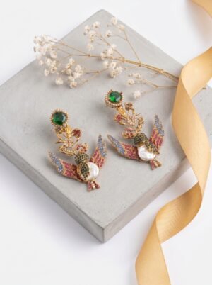 Emerald Garden Bird Statement Earrings