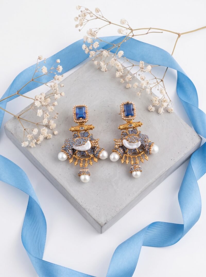 Royal Sapphire Pearl Drop Earrings