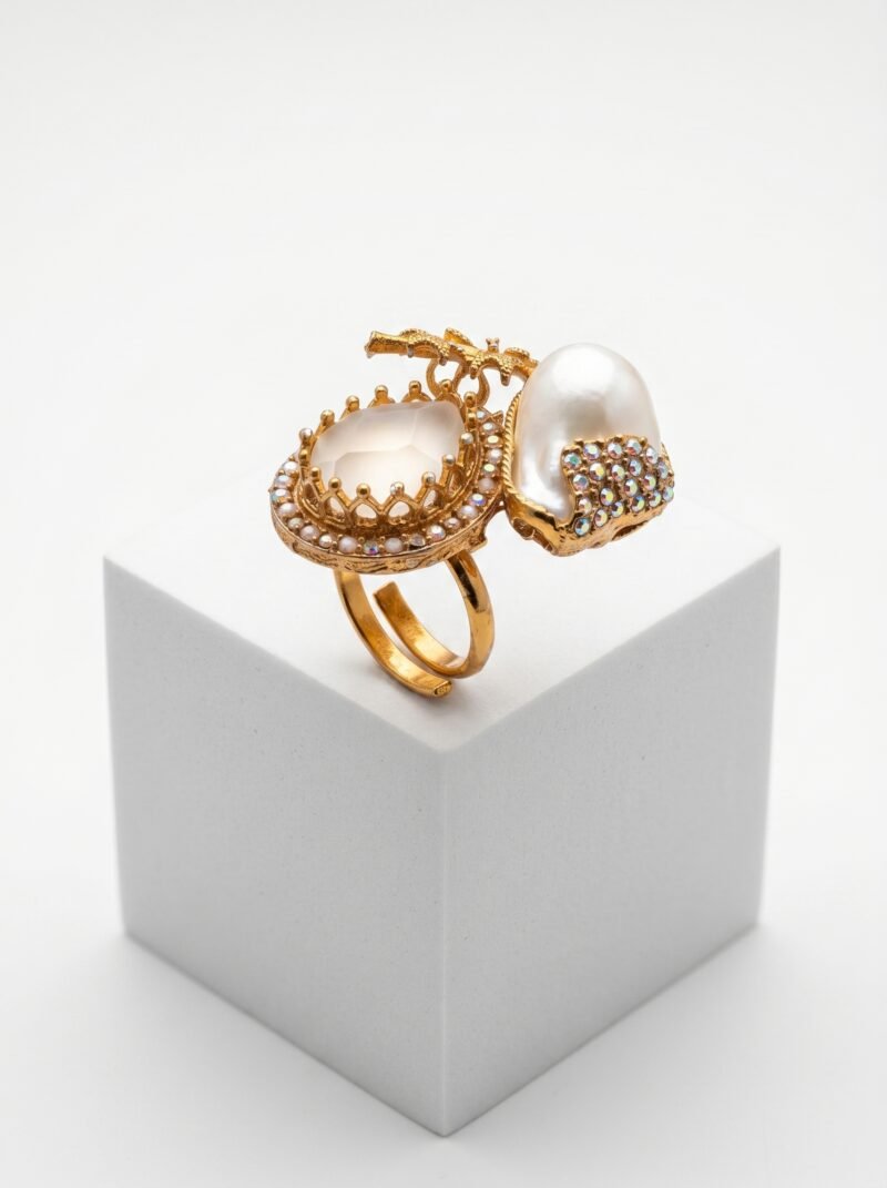 Turkish Style Dual Stone & Pearl Statement Ring