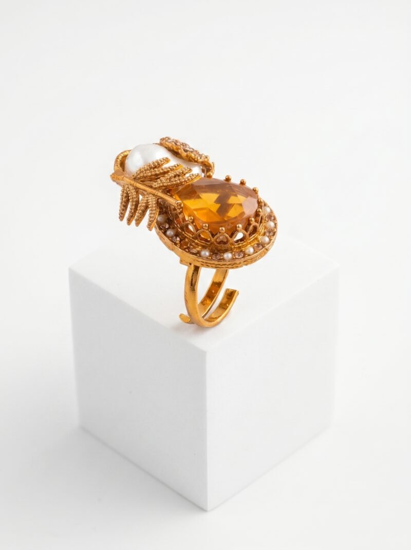Turkish Style Amber Crystal & Pearl Statement Ring