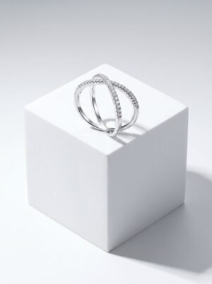 Elegant Silver Crystal Crossover Ring